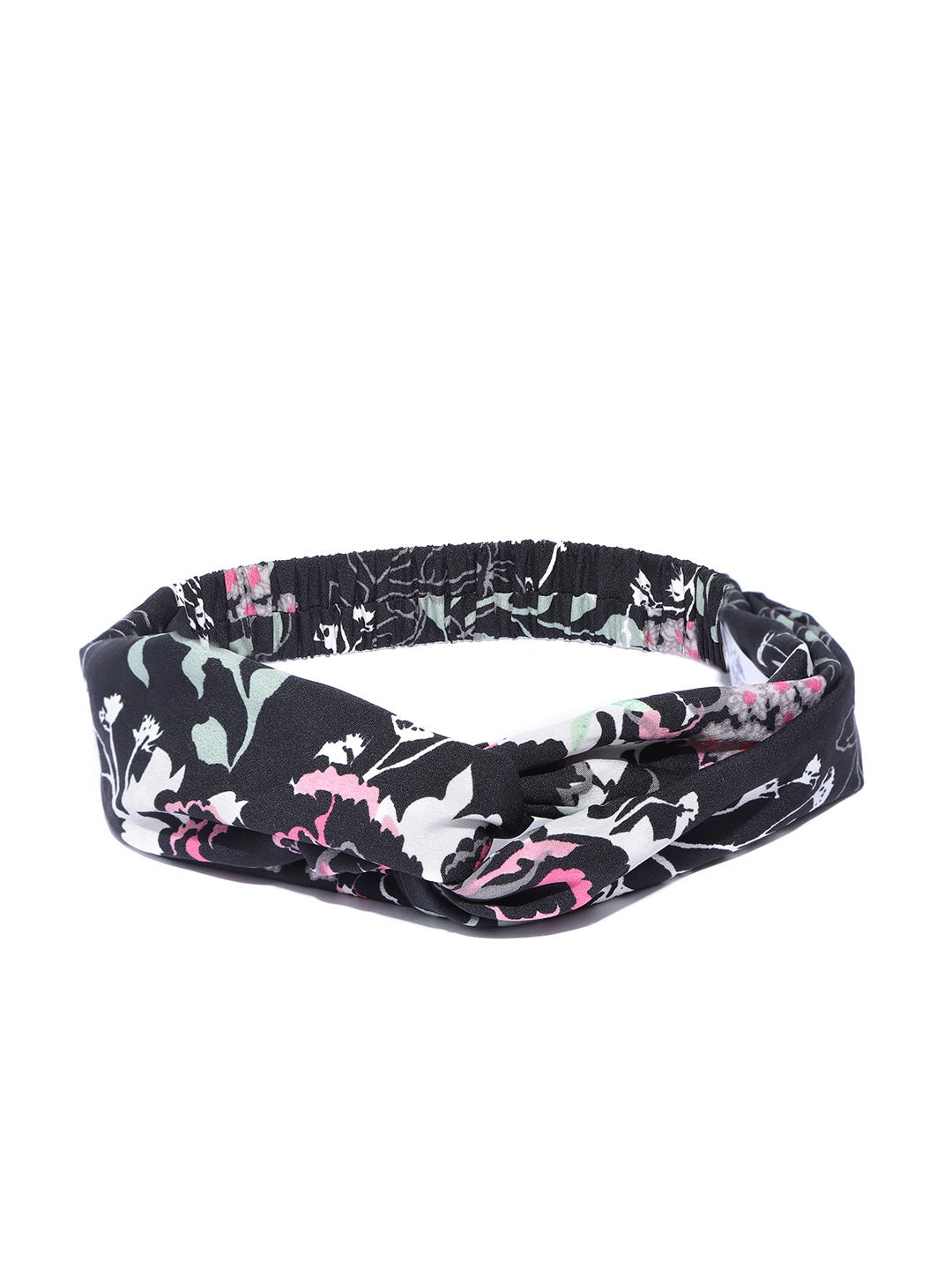 

Blueberry Women Black & Green Floral & Leaf Print Elasticated Knot Hairband