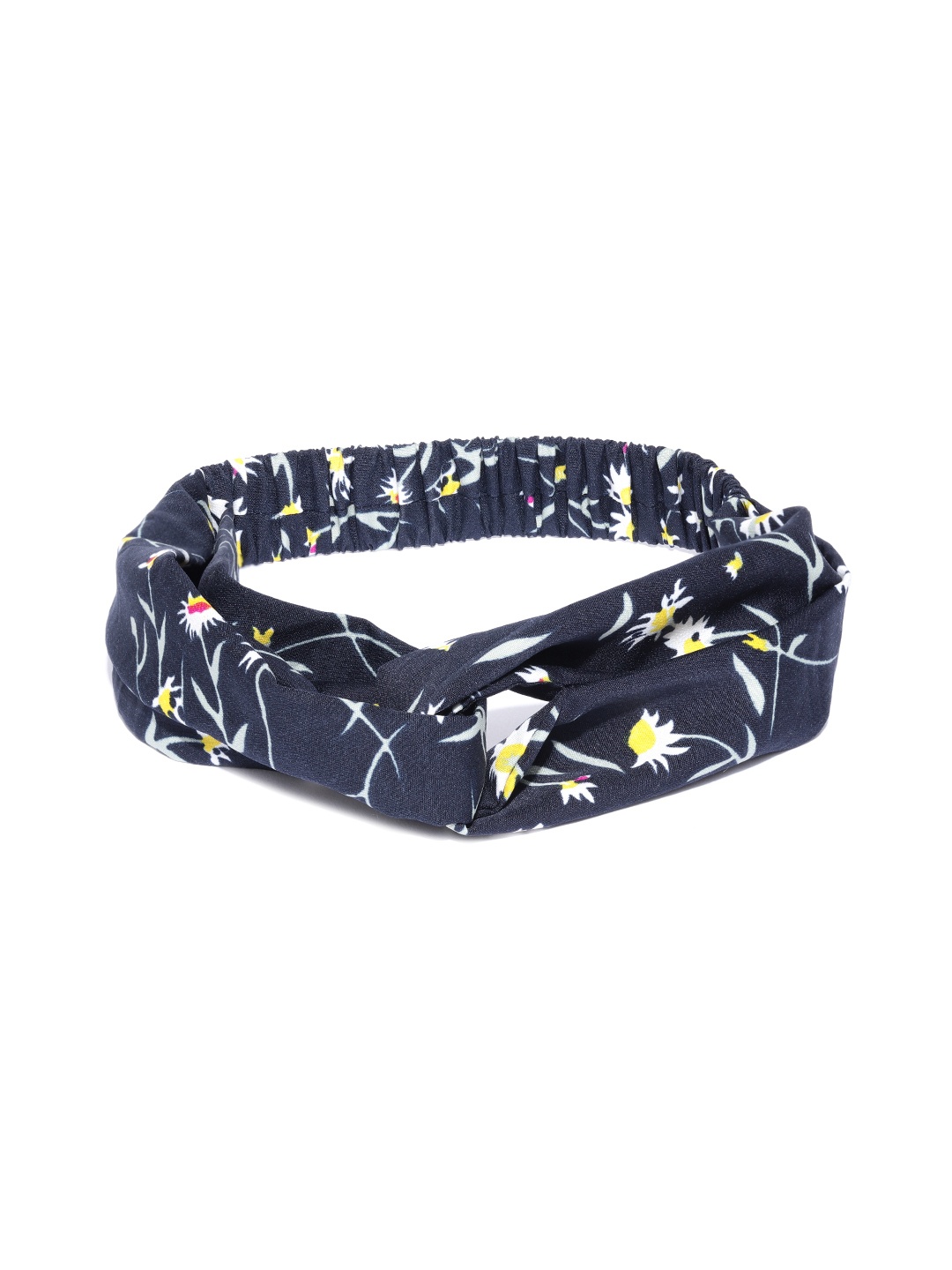 

Blueberry Navy Blue & Green Floral Print Elasticated Knot Hairband
