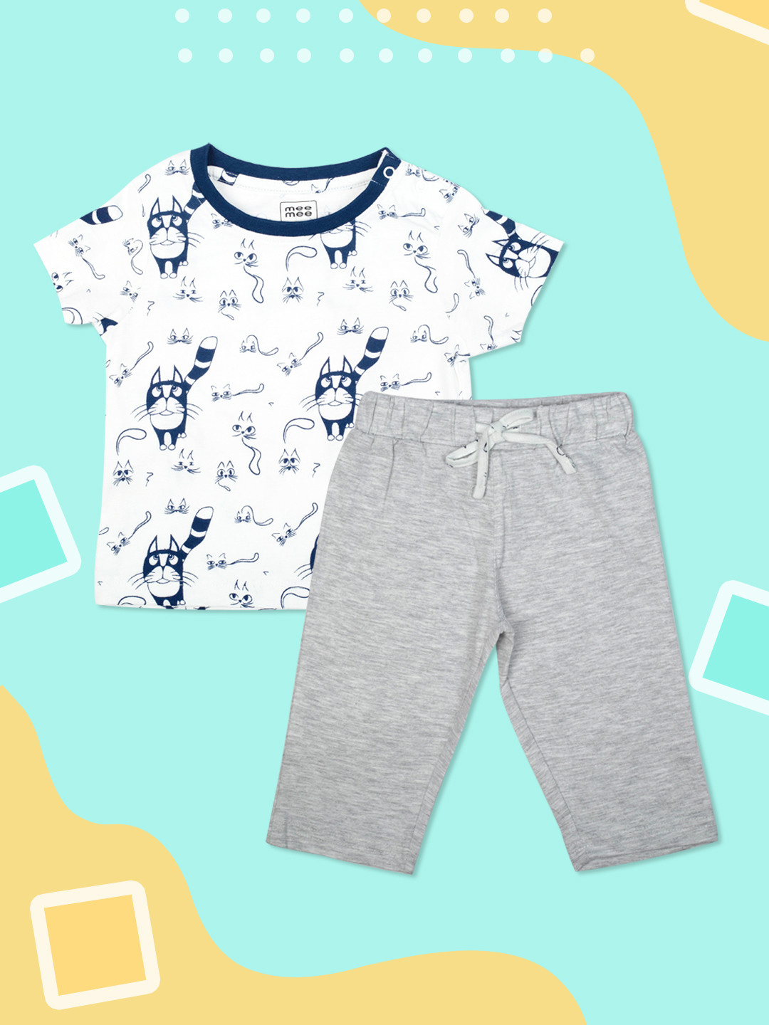 

MeeMee Boys White & Grey Printed T-shirt with Pyjamas