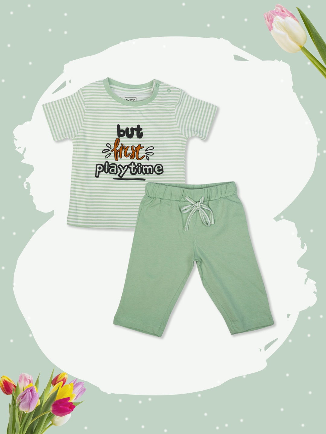 

MeeMee Infant Boys Olive Green & Black Striped T-shirt with Pyjamas