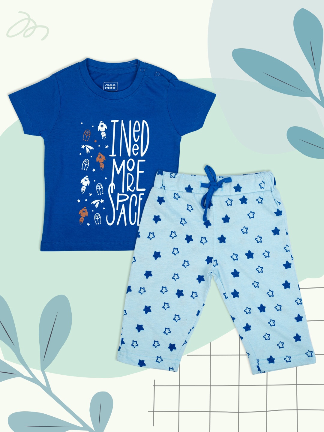 

MeeMee Boys Blue Printed T-shirt with Pyjamas