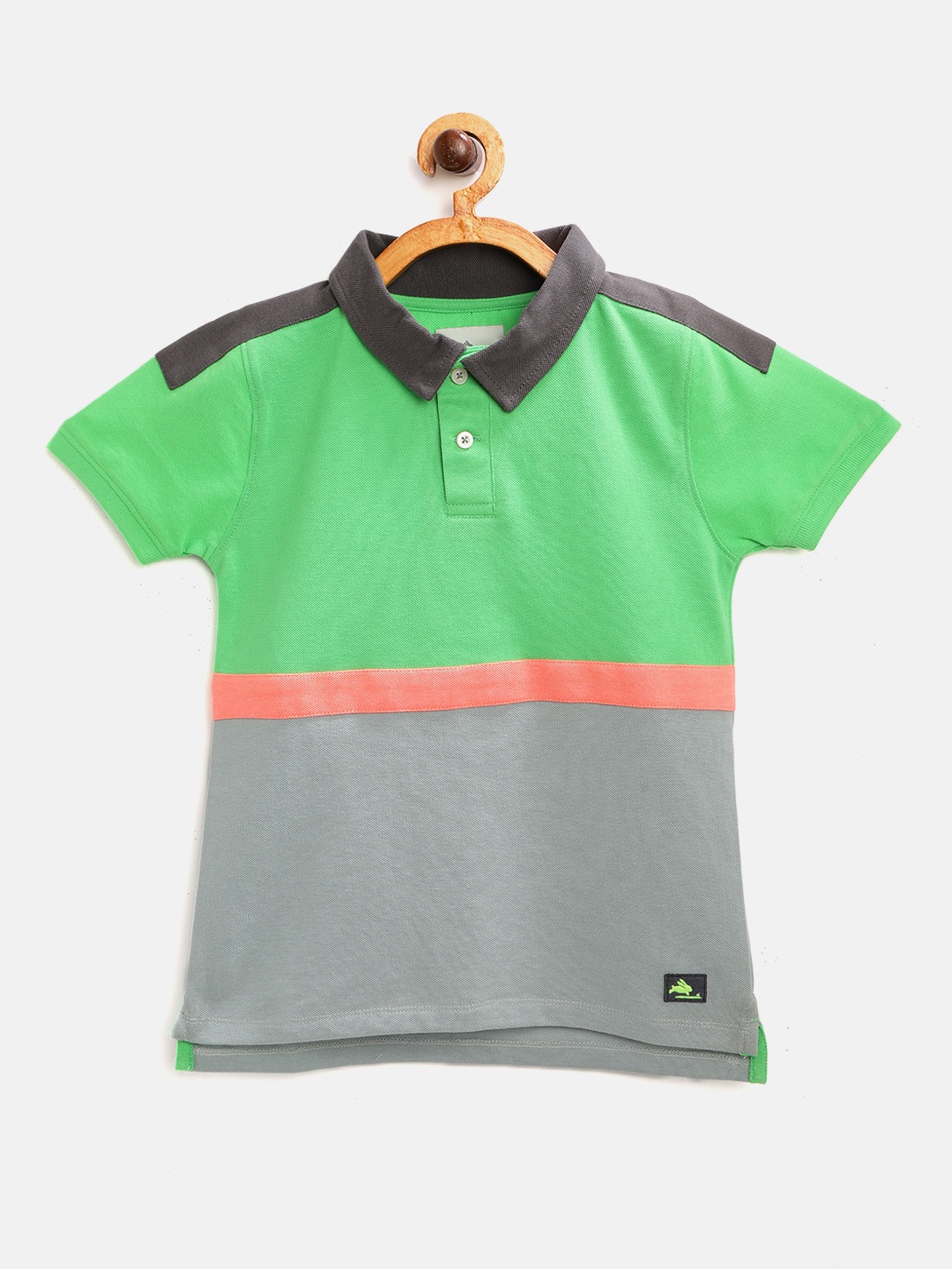 

Cherry Crumble Boys Green & Grey Colourblocked Polo Collar T-shirt