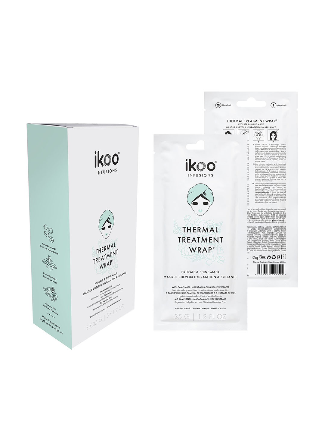 

ikoo Thermal Treatment Wrap Hydrate & Shine (Pack of 5), Green