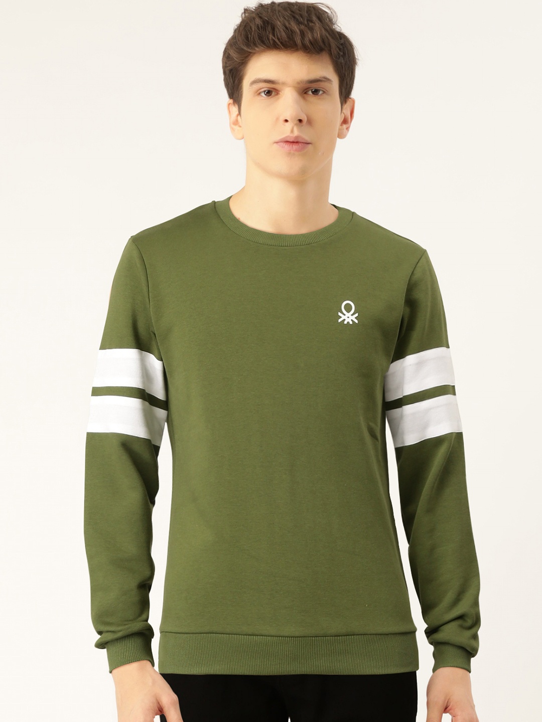 

United Colors of Benetton Men Olive Green Solid Sweatshirt