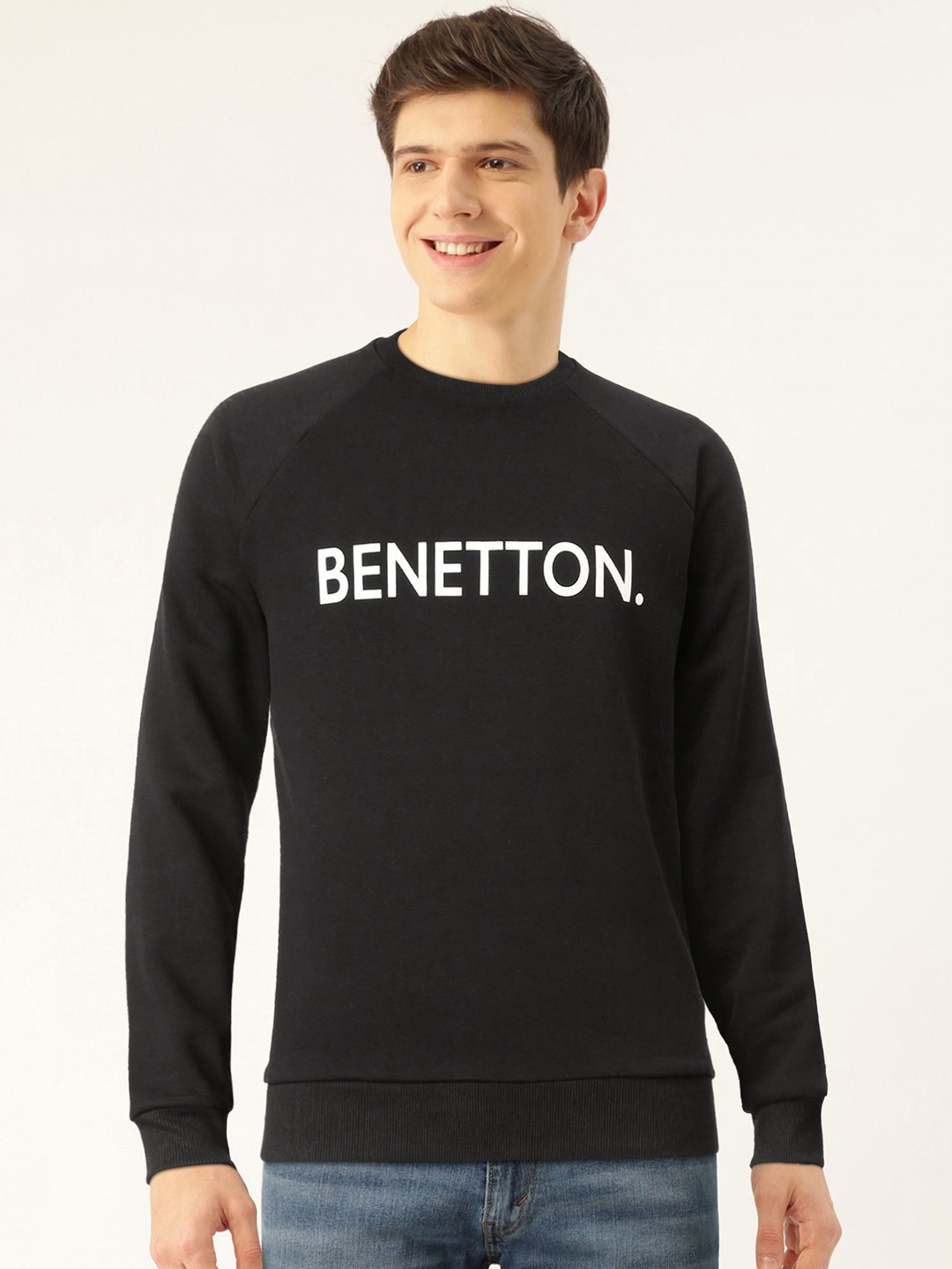 

United Colors of Benetton Men Black Brand Logo Print Sweatshirt