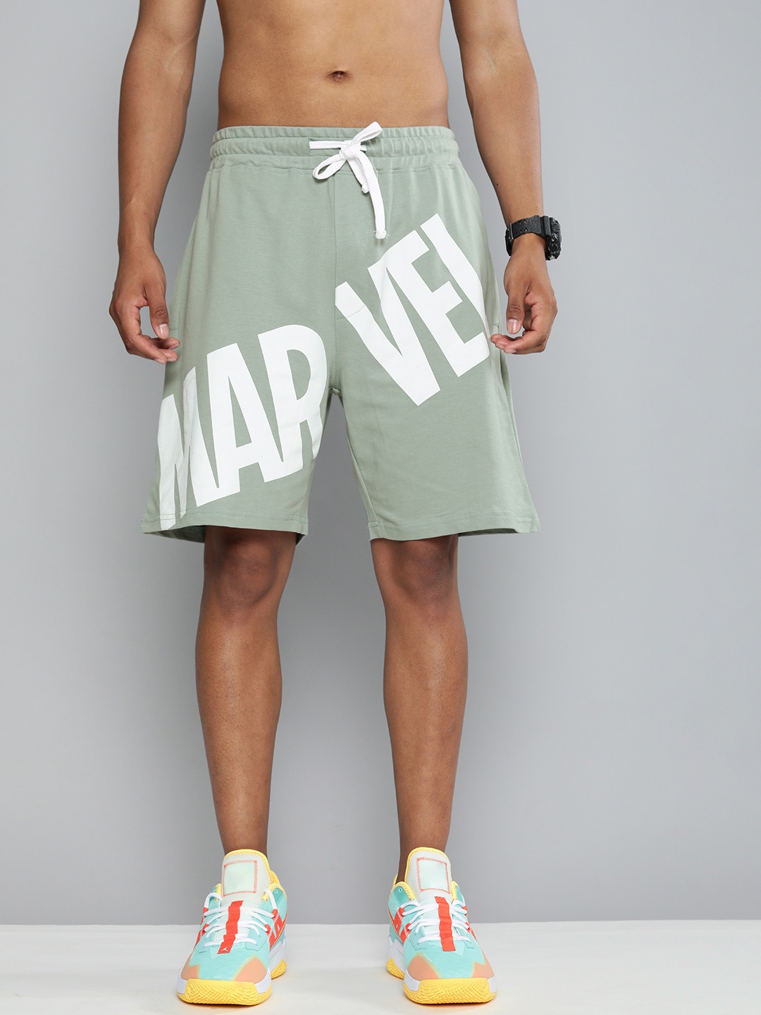 

Kook N Keech Marvel Men Grey Melange Printed Regular Fit Regular Shorts