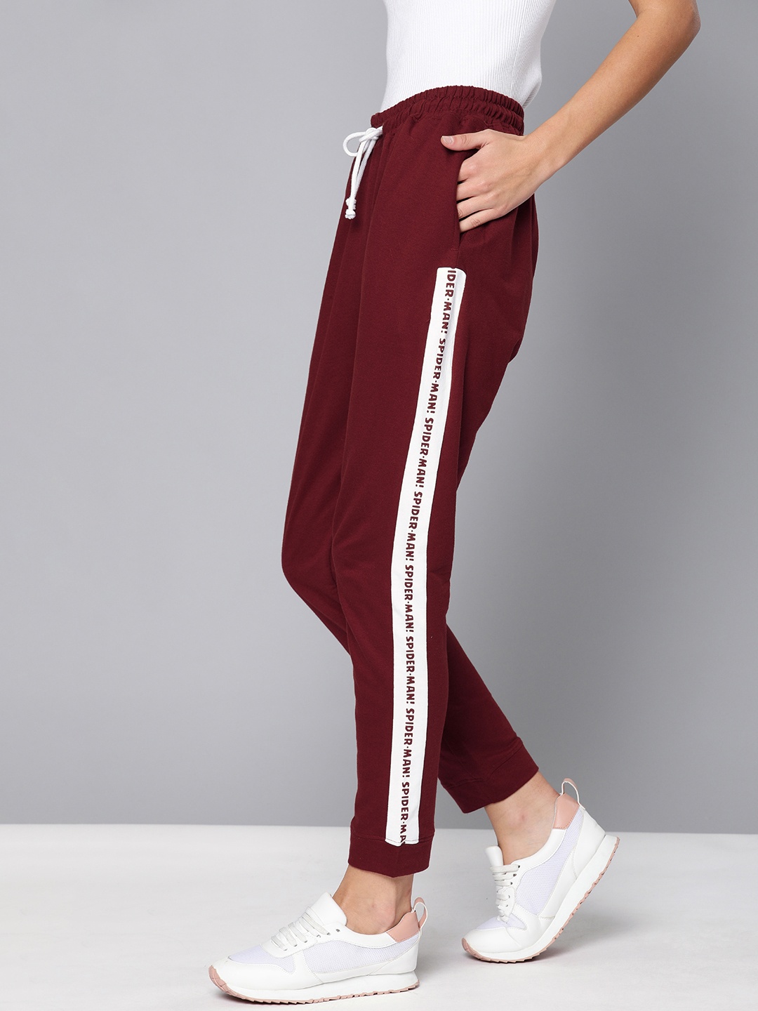 

Kook N Keech Marvel Women Maroon Straight Fit Solid Joggers With Side Stripes