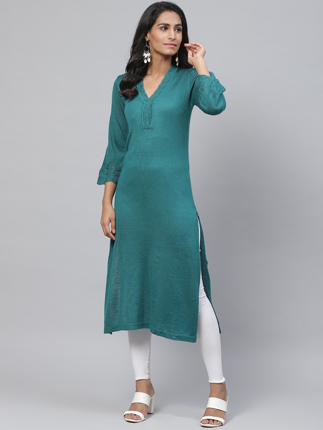 

Biba Women Teal Green Solid Straight Kurta