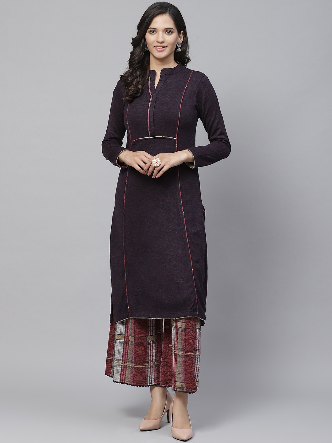 

Biba Women Purple Solid Kurta with Palazzos