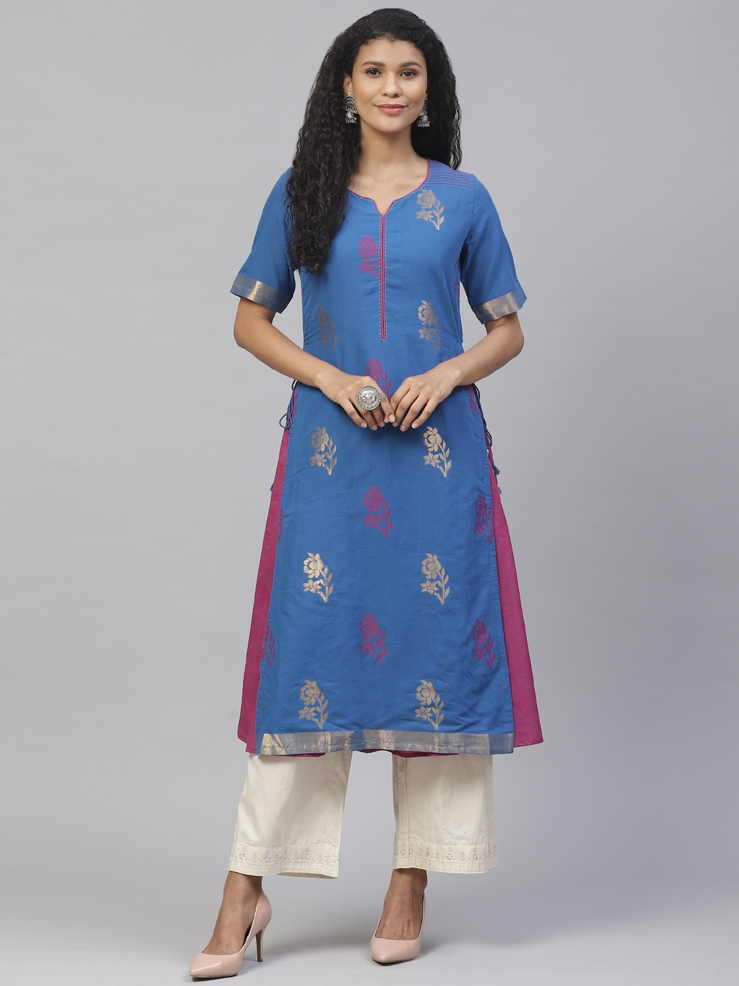 

Biba Women Blue & Purple Printed A-Line Layered Kurta