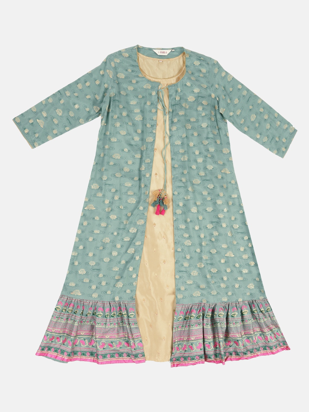 

Biba Women Turquoise Blue & Yellow Floral Printed Layered Kurta
