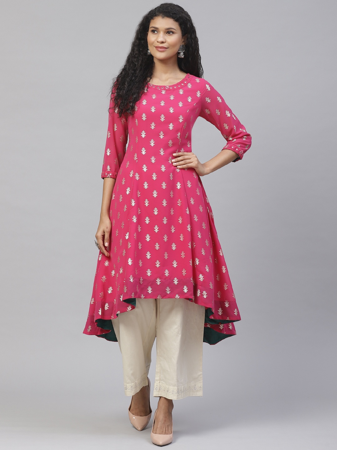 

Biba Women Magenta & Golden Printed A-Line Dress