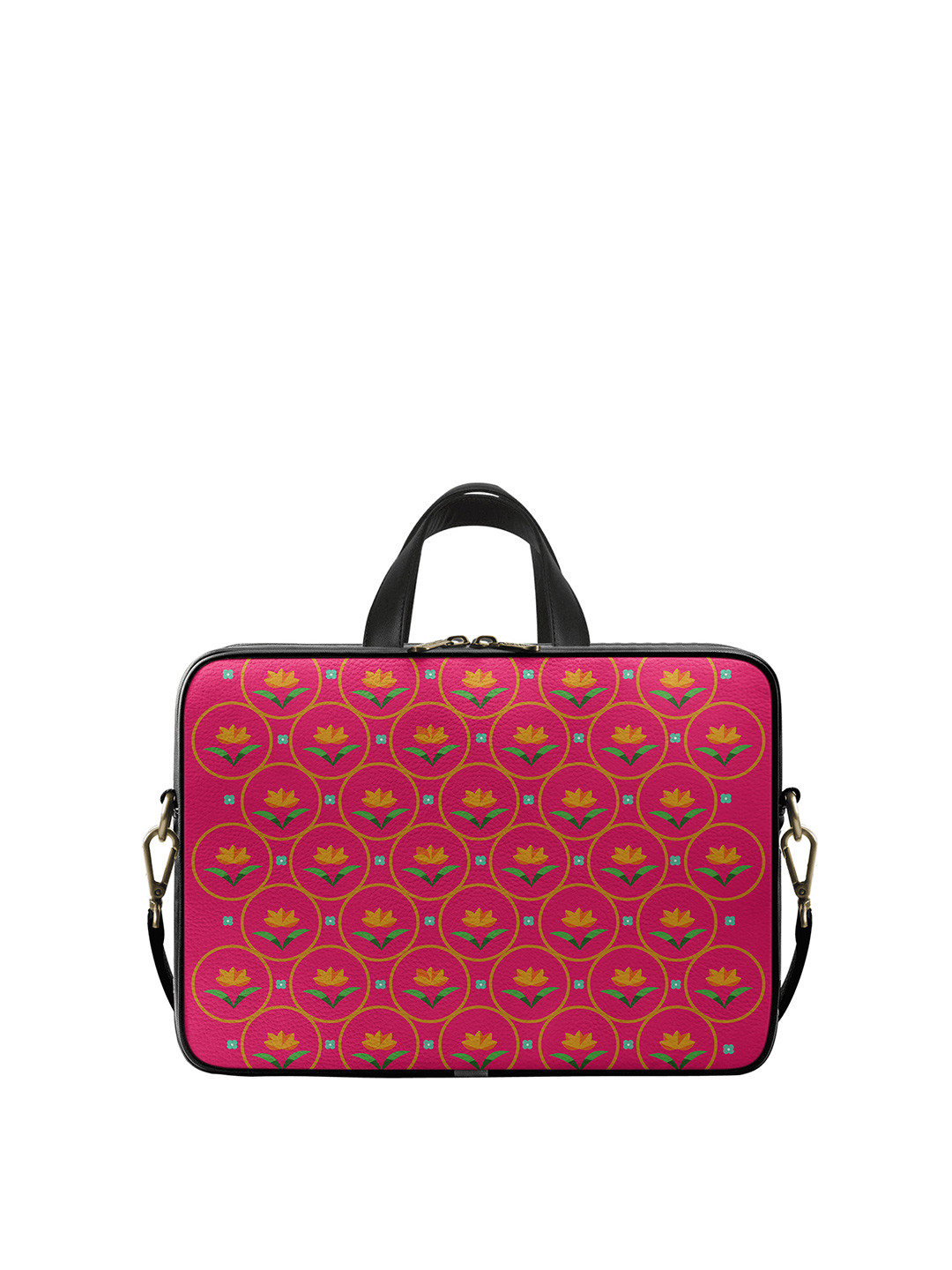 

DailyObjects Unisex Pink & Yellow Floral Printed Laptop Bag