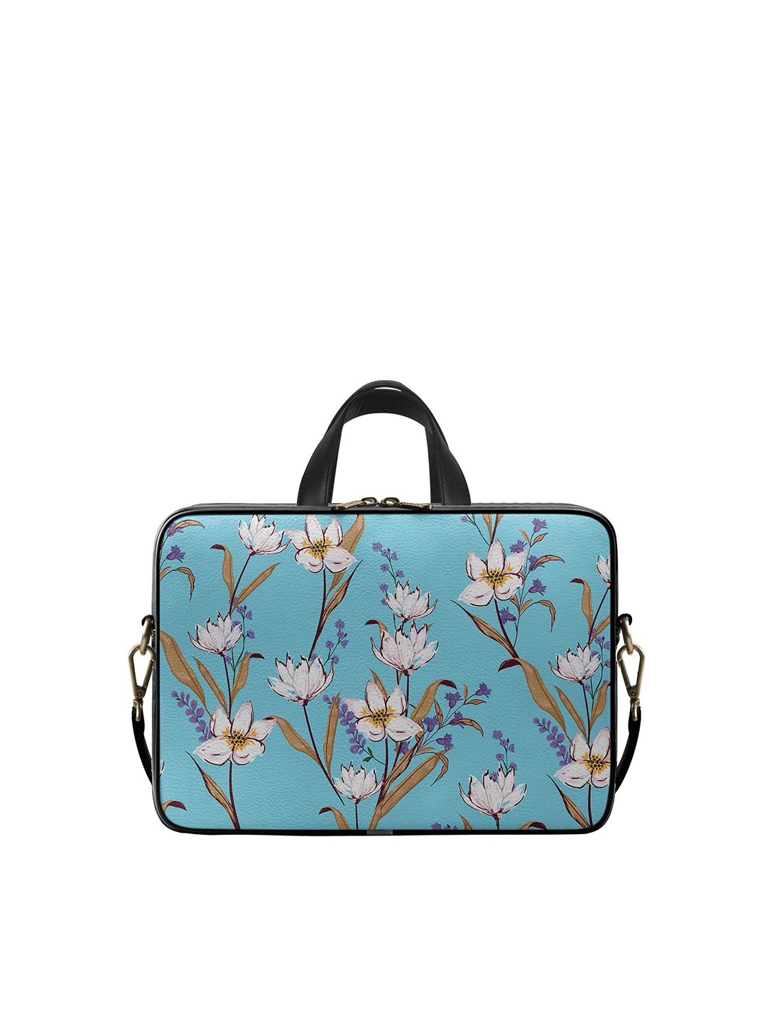 

DailyObjects Unisex Blue & Off-White Floral Printed Laptop Bag, Turquoise blue