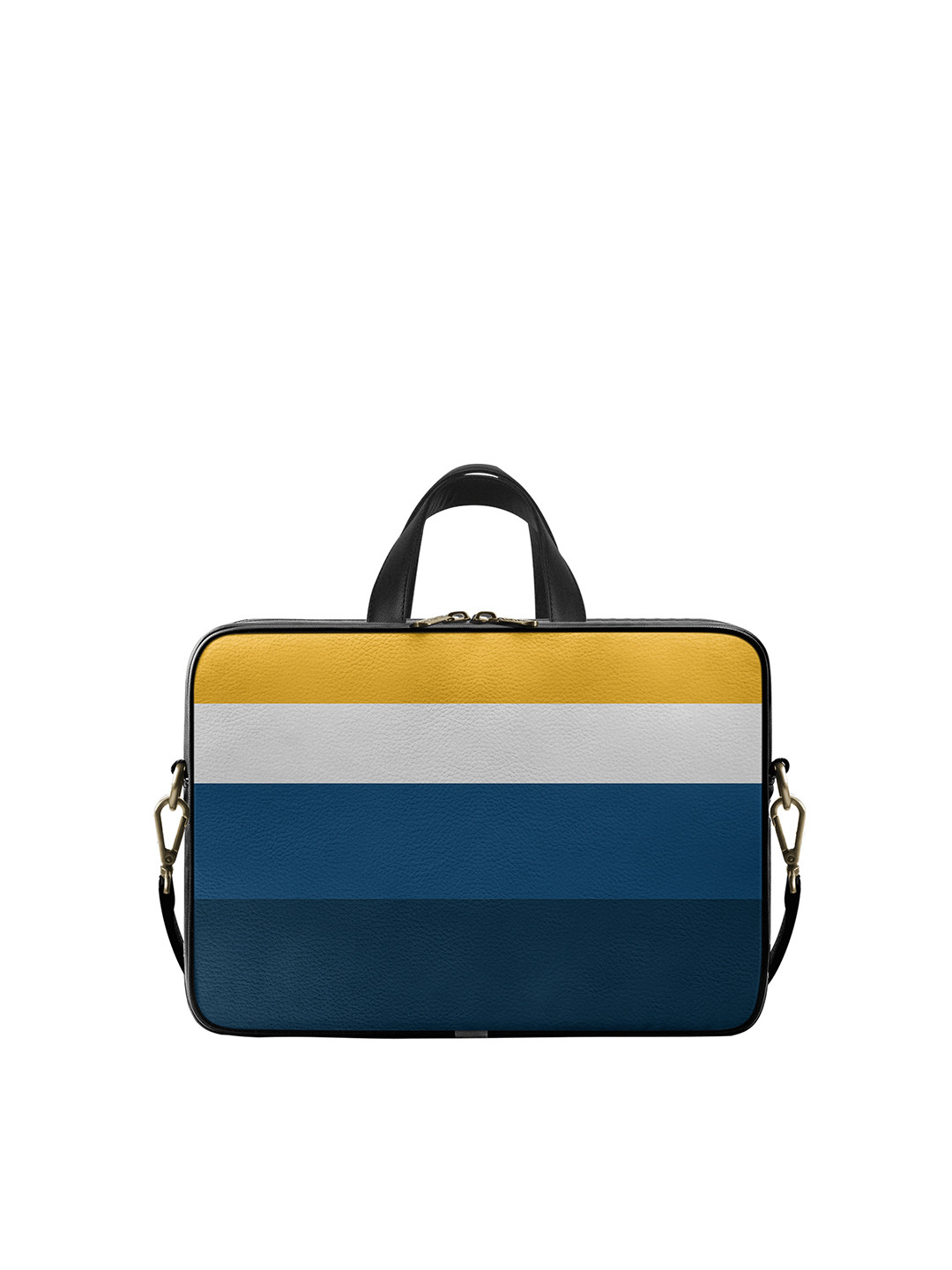 

DailyObjects Unisex Blue & Yellow Striped PU Laptop Bag