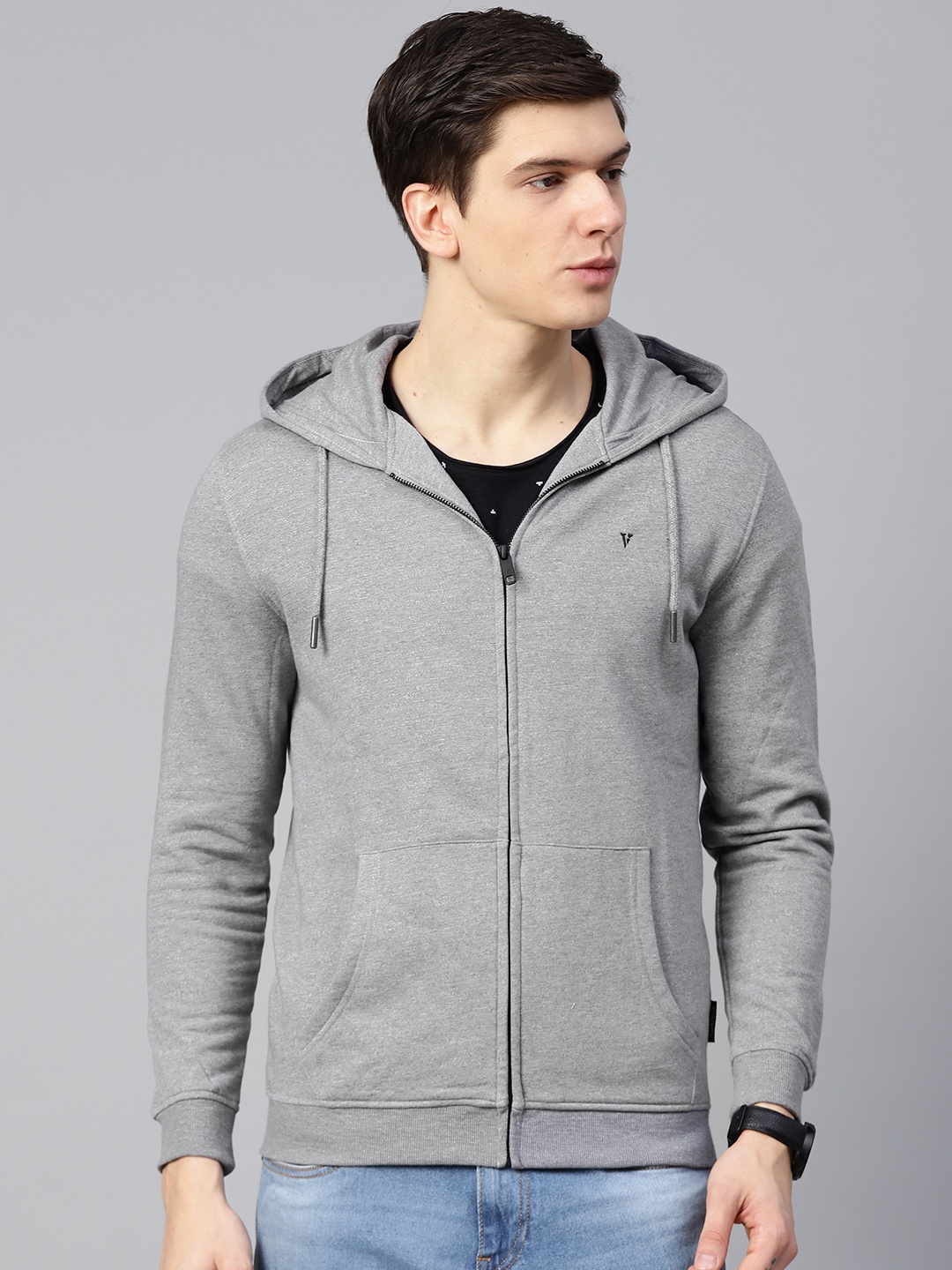 

Van Heusen Men Grey Melange Solid Hooded Sweatshirt