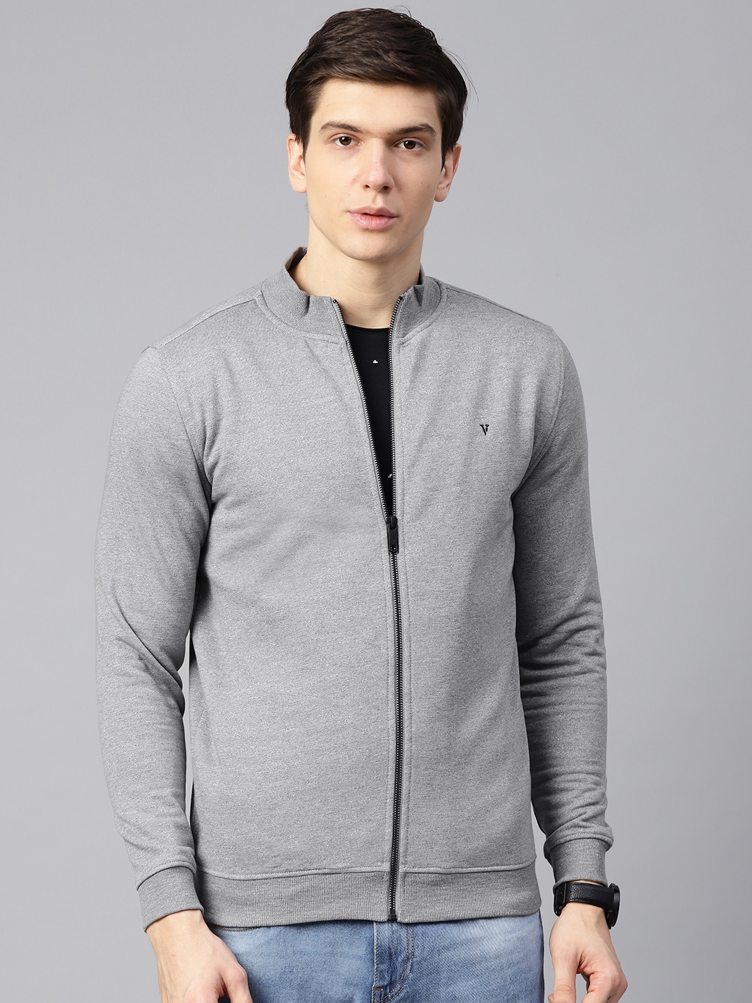 

Van Heusen Men Grey Melange Solid Sweatshirt