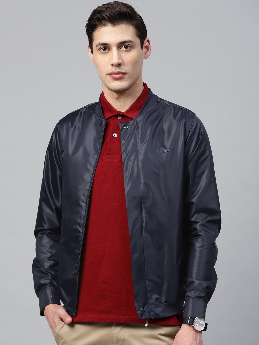 

Van Heusen Men Navy Blue Solid Tailored Jacket