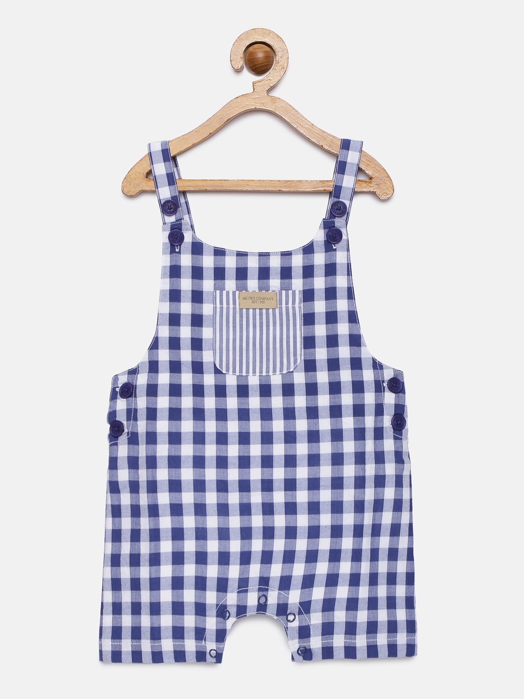 

METRO KIDS COMPANY Boys Blue & White Checked Dungarees Shorts, Navy blue