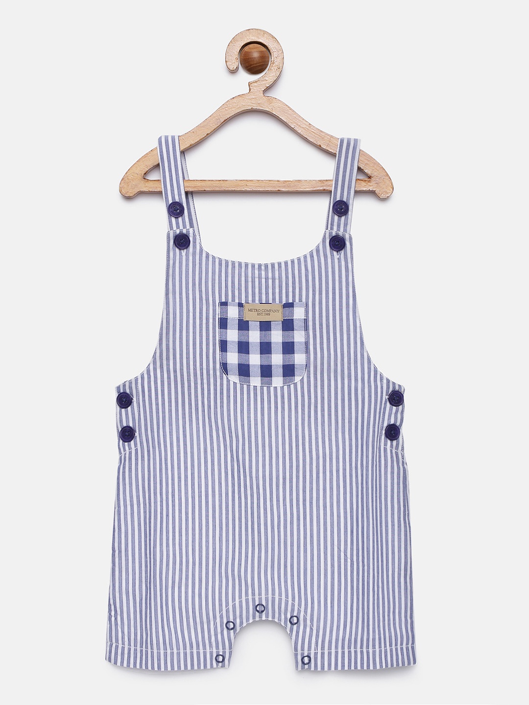 

METRO KIDS COMPANY Boys Blue & White Striped Dungarees Shorts