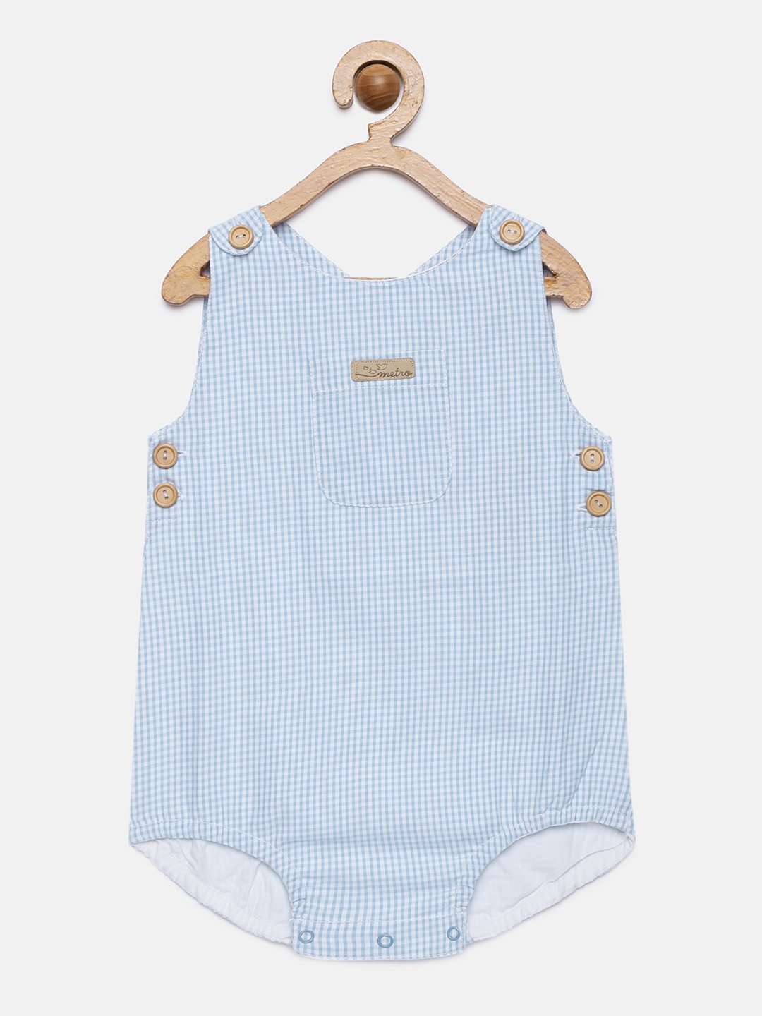 

METRO KIDS COMPANY Girls Blue & White Checked Romper