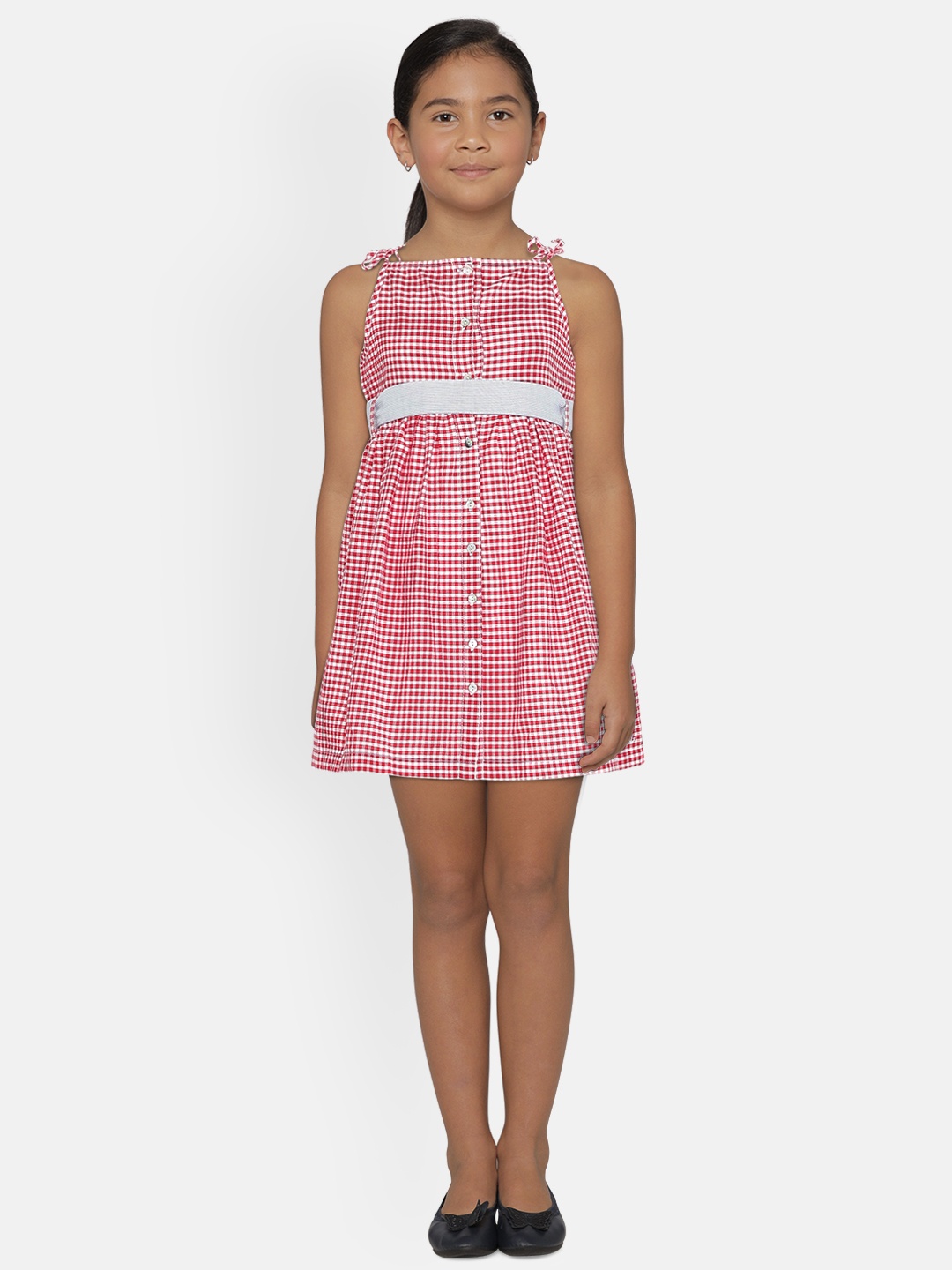 

METRO KIDS COMPANY Girls Red & White Checked Empire Dress