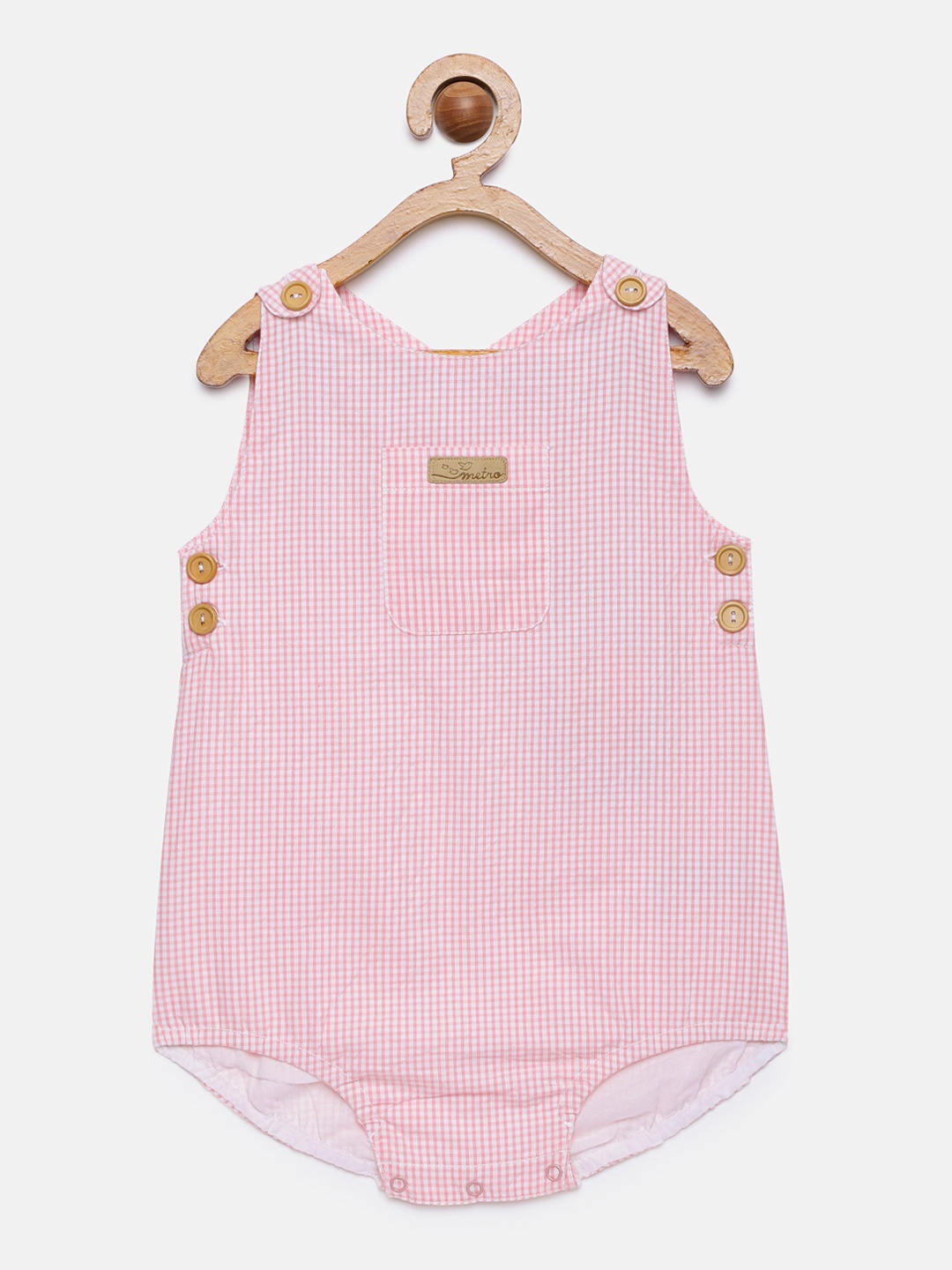 

METRO KIDS COMPANY Girls Pink & White Checked Romper