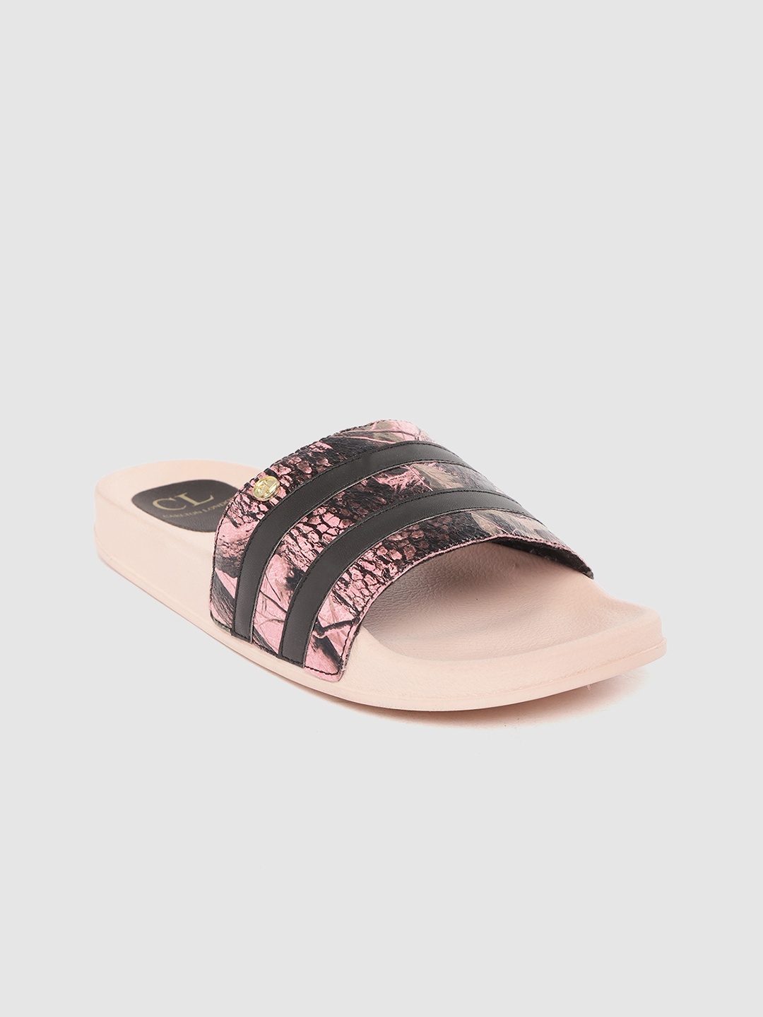 

Carlton London Women Pink & Black Printed Open Toe Flats