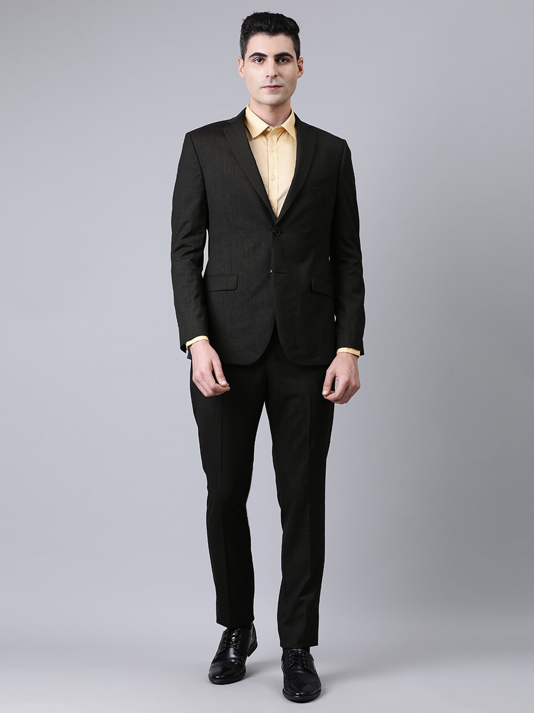 

SUITLTD Men Black Striped Slim Fit Single-Breasted Formal Suit