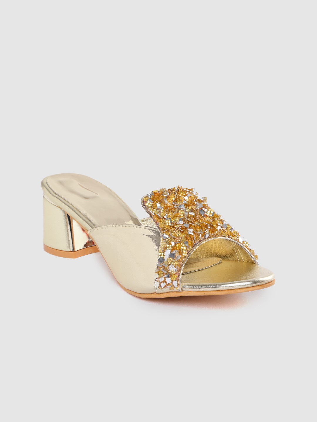 

Funku Fashion Women Gold-Toned Embellished Block Heels
