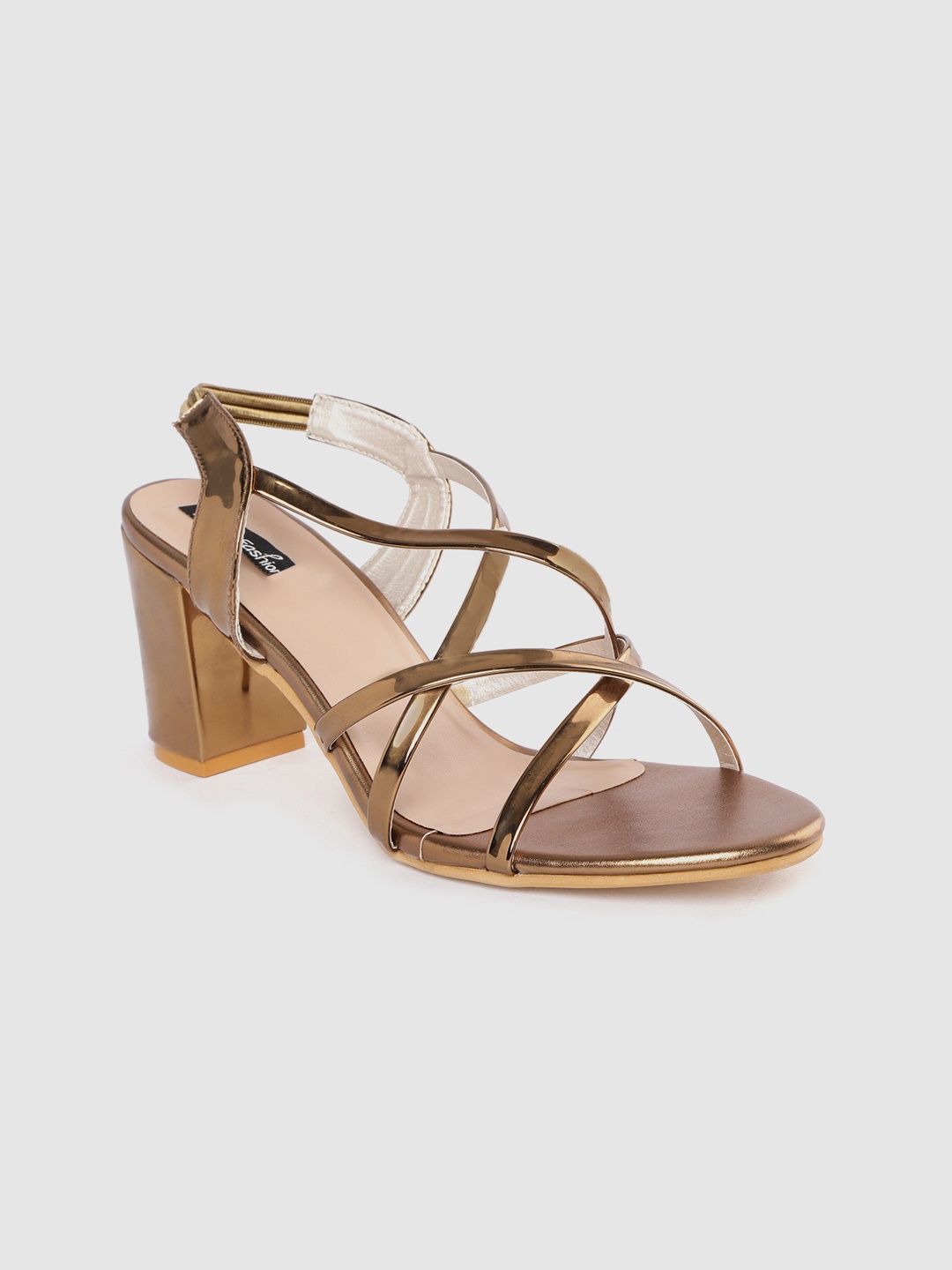 

Funku Fashion Women Bronze-Toned Solid Strappy Block Heels