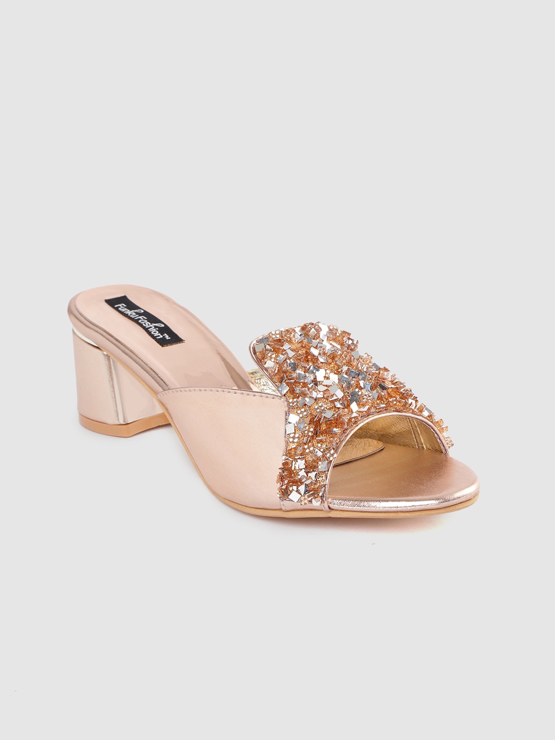 

Funku Fashion Women Rose Gold-Toned Embellished Block Heels