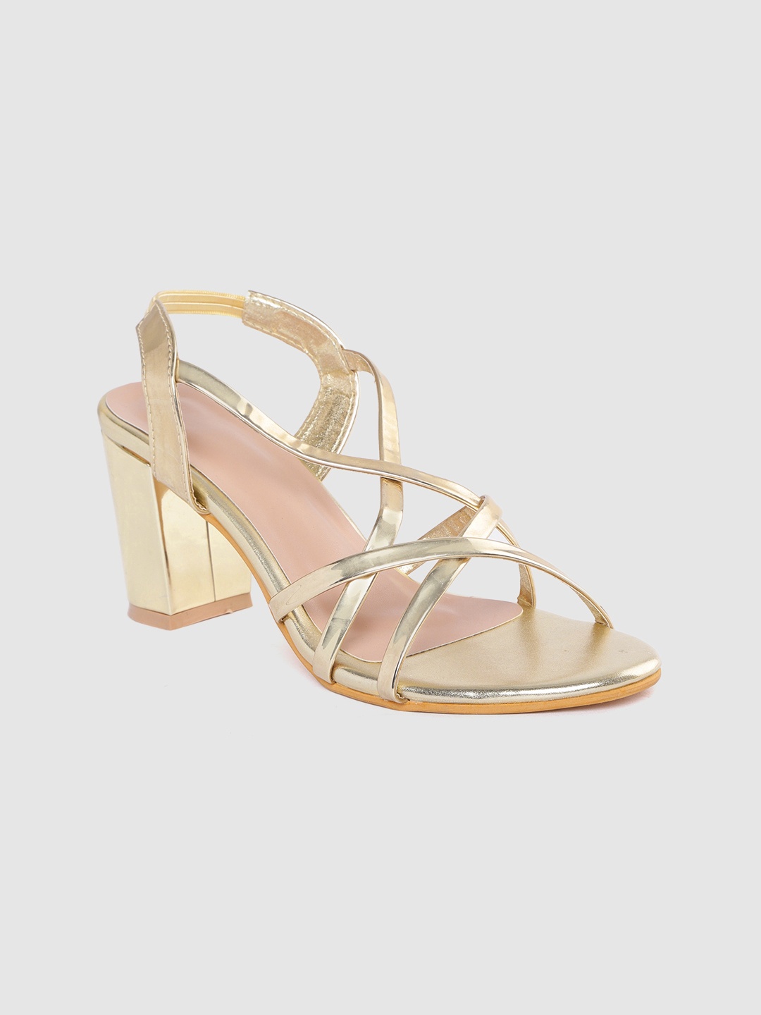 

Funku Fashion Women Gold-Toned Solid Strappy Block Heels