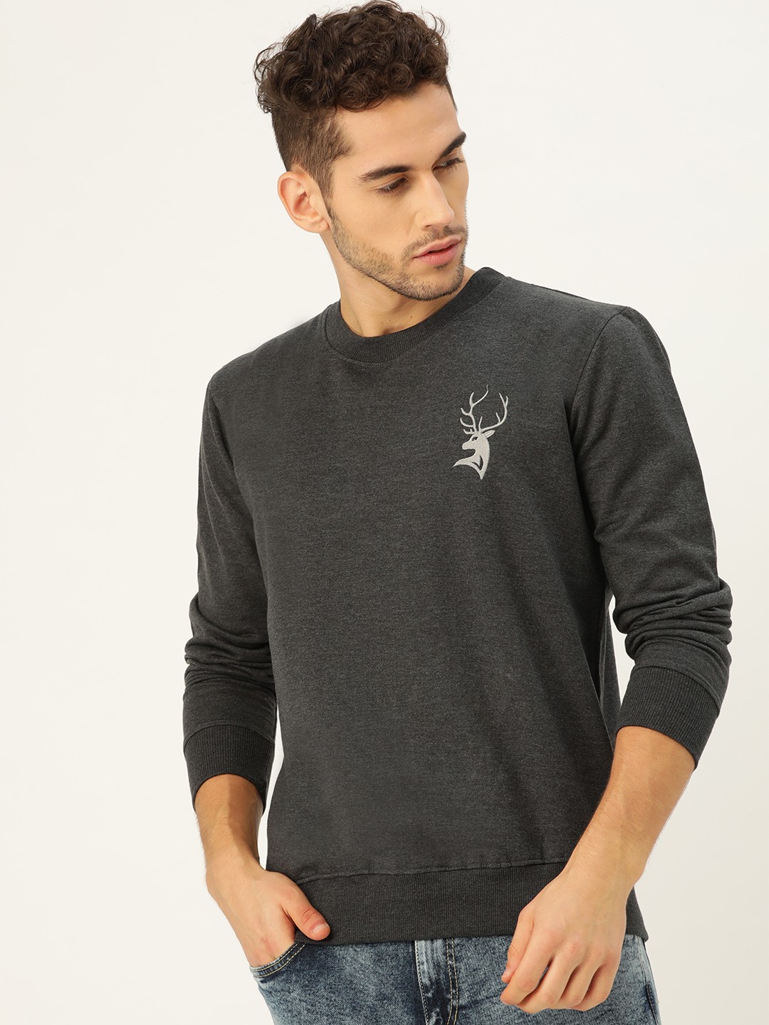 

PORTBLAIR Men Charcoal Grey Solid Sweatshirt
