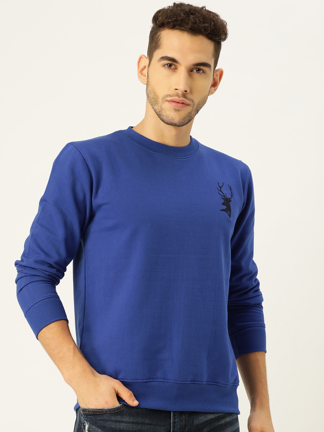 

PORTBLAIR Men Blue Solid Sweatshirt