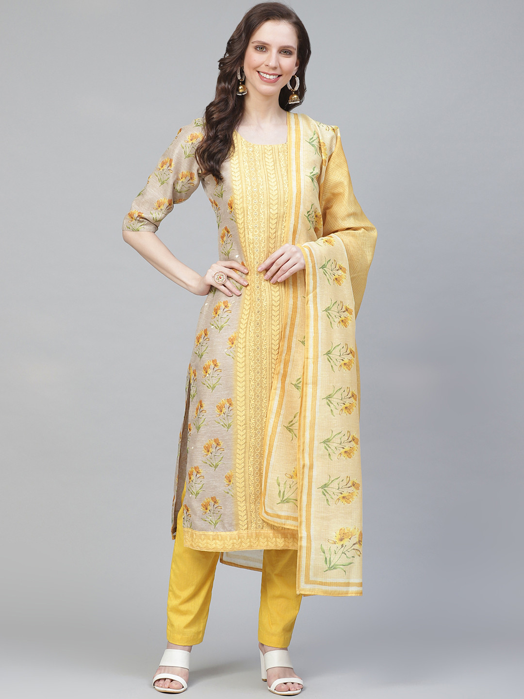 

Readiprint Fashions Beige & Yellow Printed Unstitched Dress Material