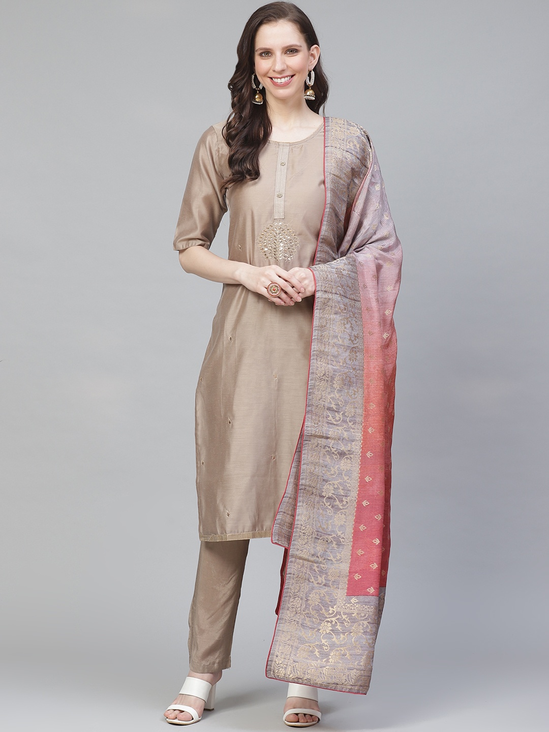 

Readiprint Fashions Beige Embellished Unstitched Dress Material