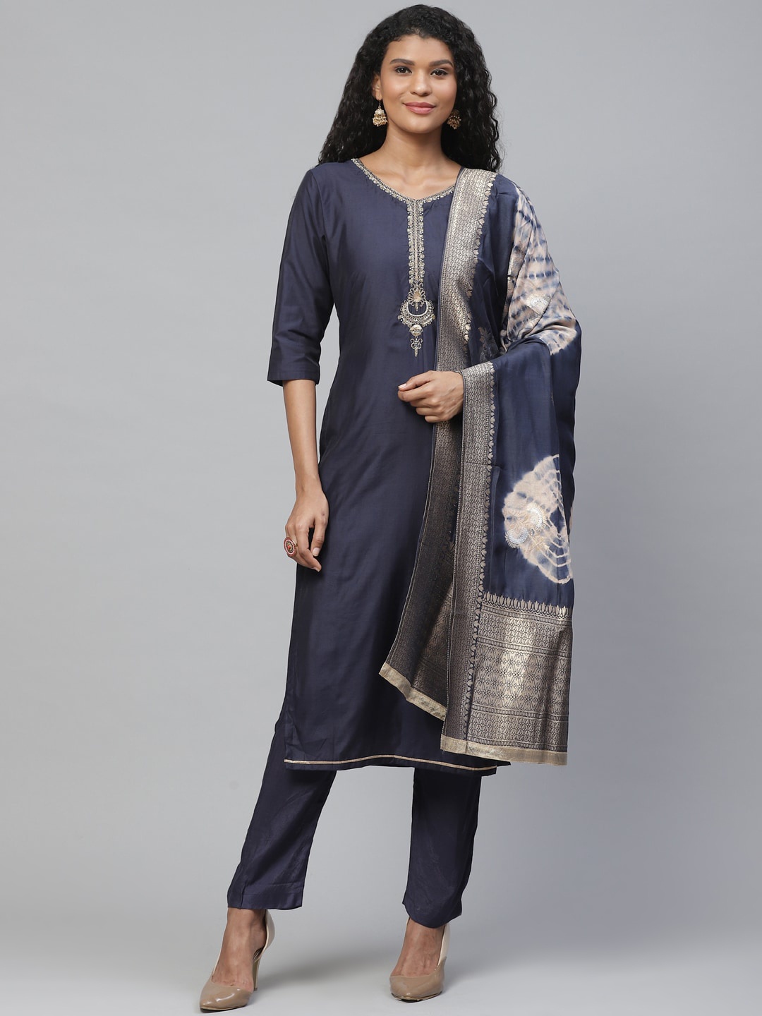 

Readiprint Fashions Navy Blue & Golden Unstitched Dress Material