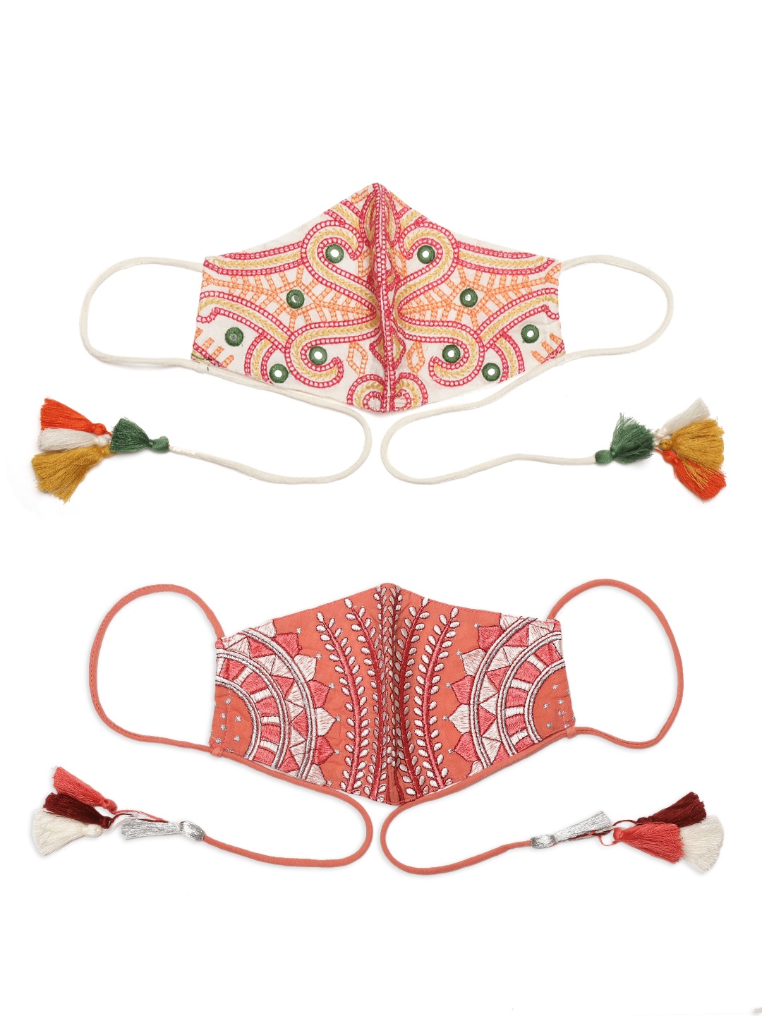 

Sangria Women Pack of 2 Embroidered Reusable Cloth Masks, White