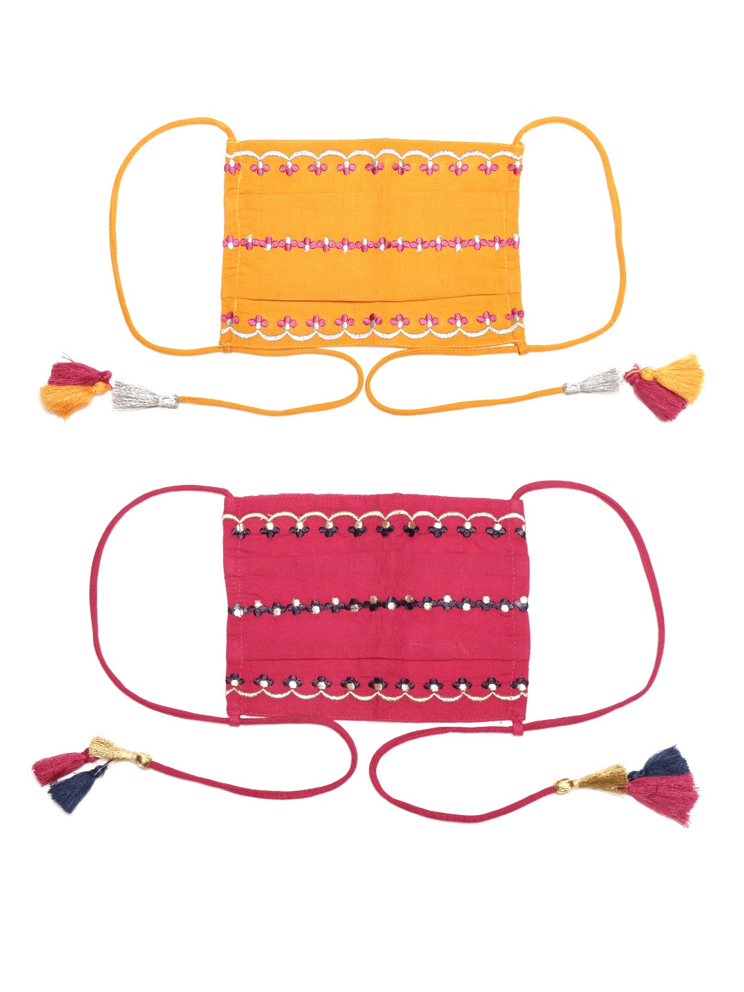 

Sangria Women Pack of 2 Embroidered Reusable Cloth Masks, Mustard