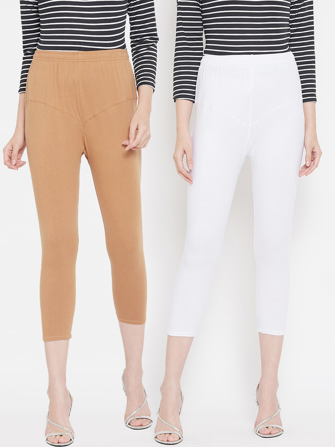 

Tulsattva Women Pack Of 2 Solid Three-Fourth Length Leggings, Brown