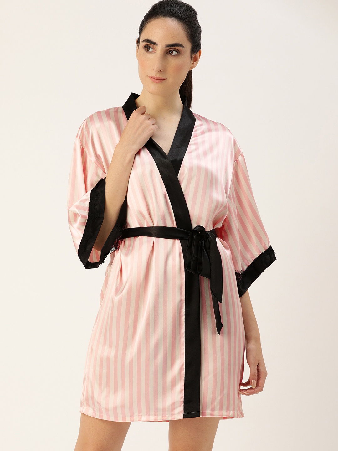 

ETC Women Pink & White Striped Robe