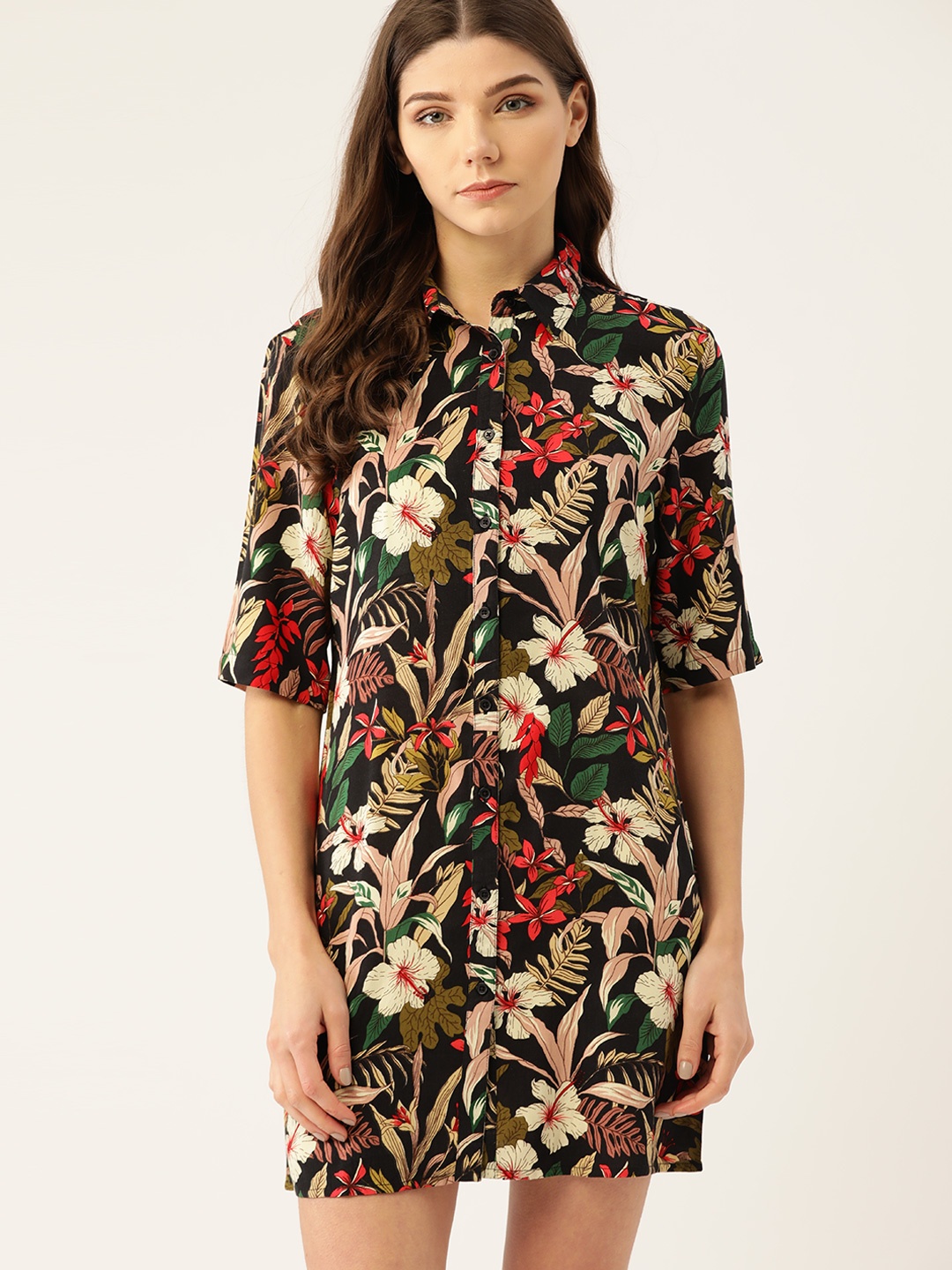 

ETC Black & Peach-Coloured Floral Print Nightdress