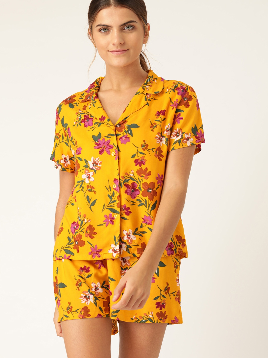 

ETC Women Mustard & Purple Printed Night suit