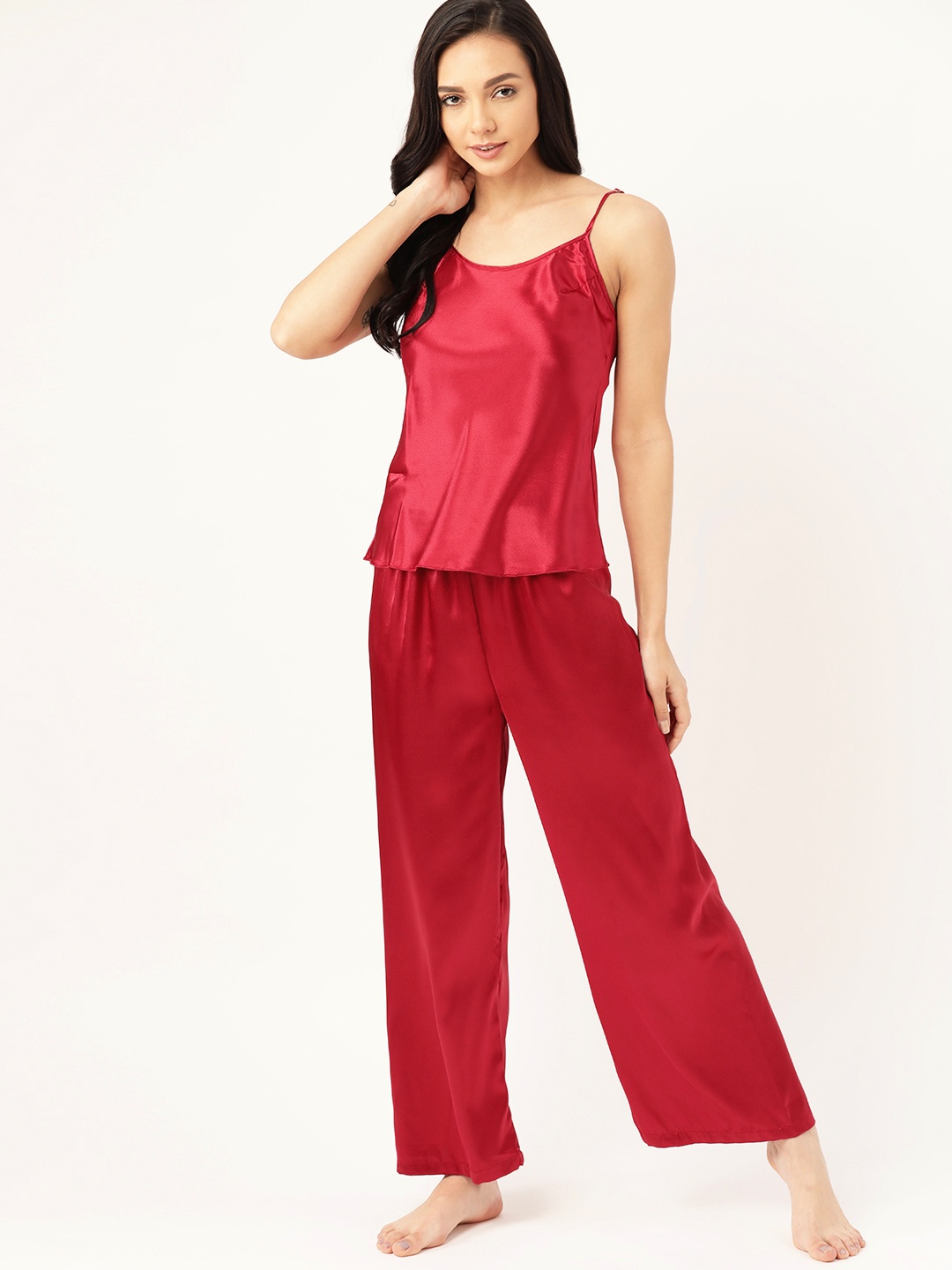 

ETC Women Red Solid Night Suit With Satin Finish