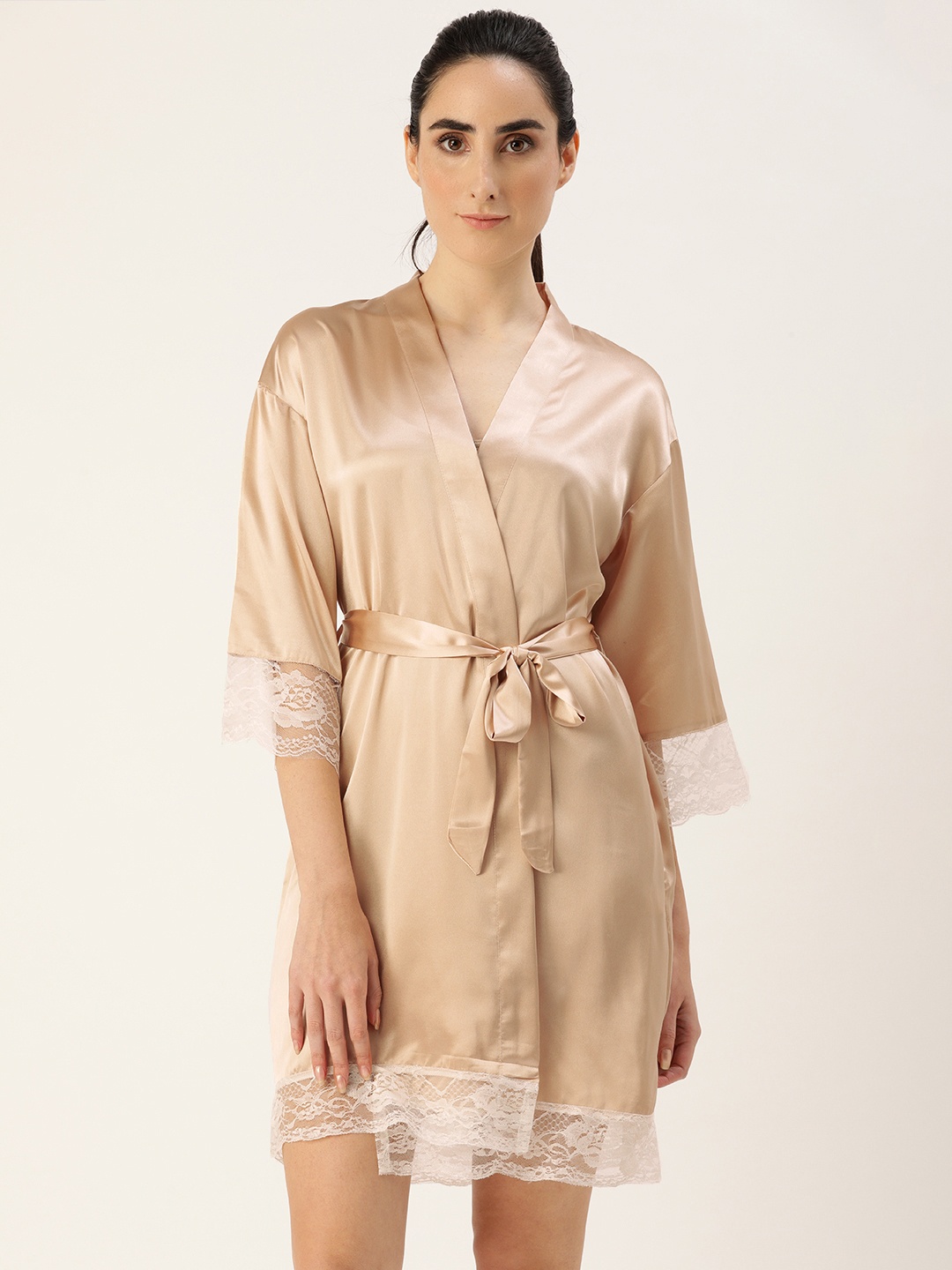 

ETC Women Beige Solid Lace Robe