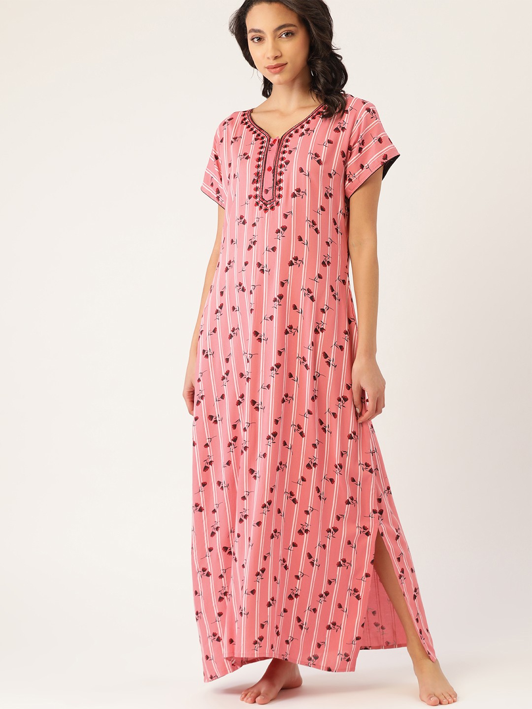 

ETC Pink & Navy Blue Floral Print Maxi Nightdress
