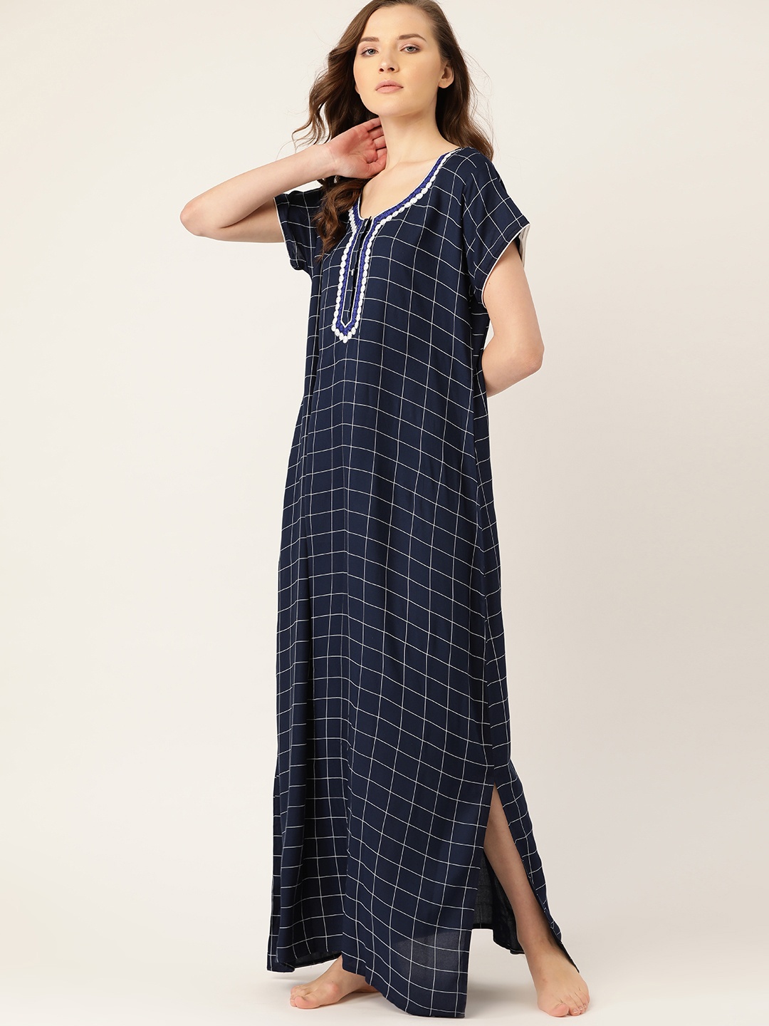 

ETC Navy Blue & White Checked Nightdress