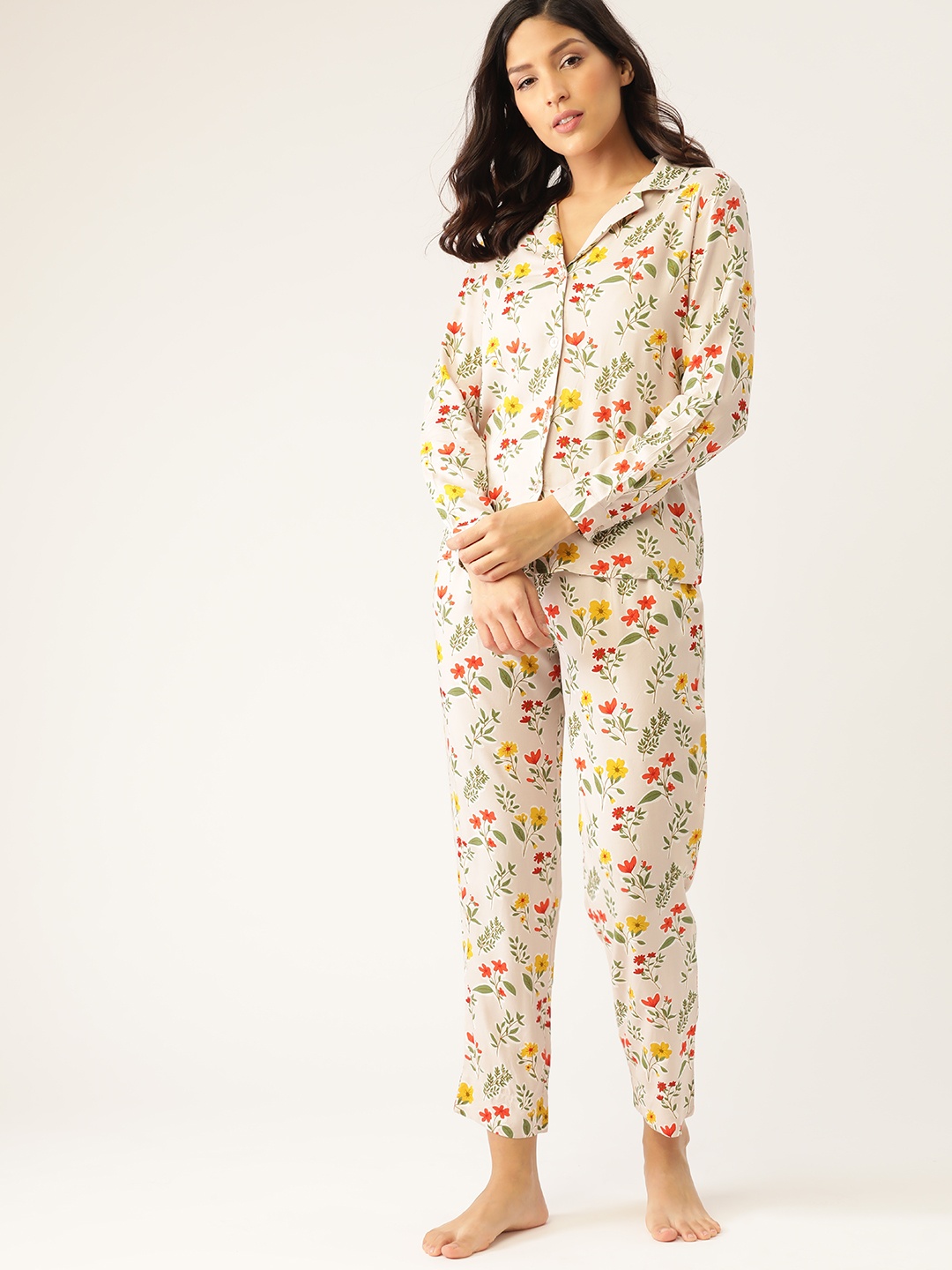 

ETC Women Beige & Red Printed Night suit