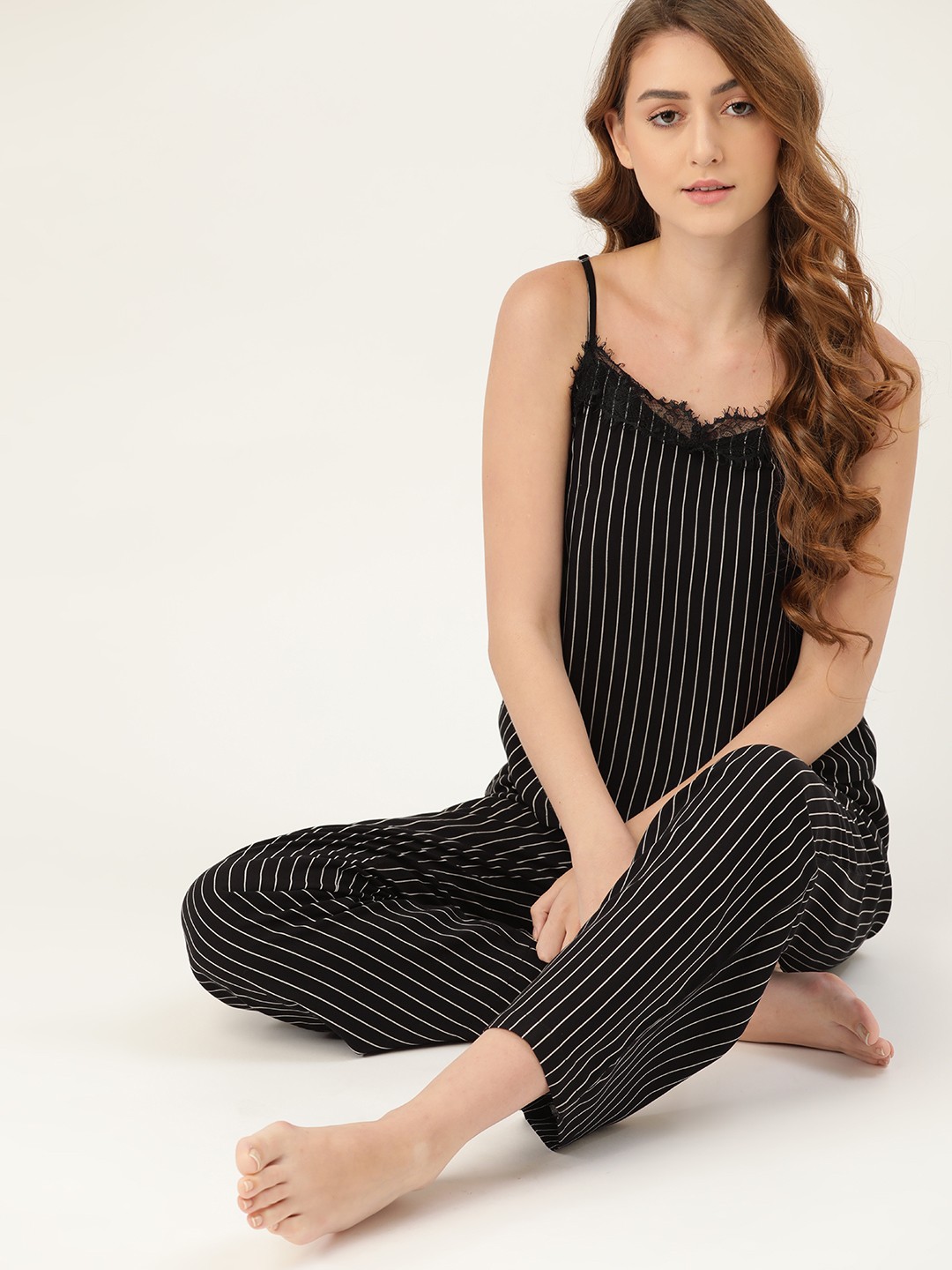 

ETC Women Black & White Striped Night suit